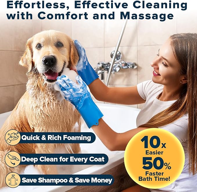 6PCS Pet Grooming & Bath Kit – Dog Washing Gloves, Bath Brush & Shower Grooming Tools
