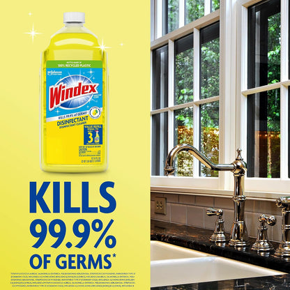 Windex Refill Multipurpose Disinfectant Cleaner Spray, Bottle Made from 100% Recycled Plastic, Surface Cleaning Spray, Citrus Fresh Scent, 2L (67.6 Fl Oz)