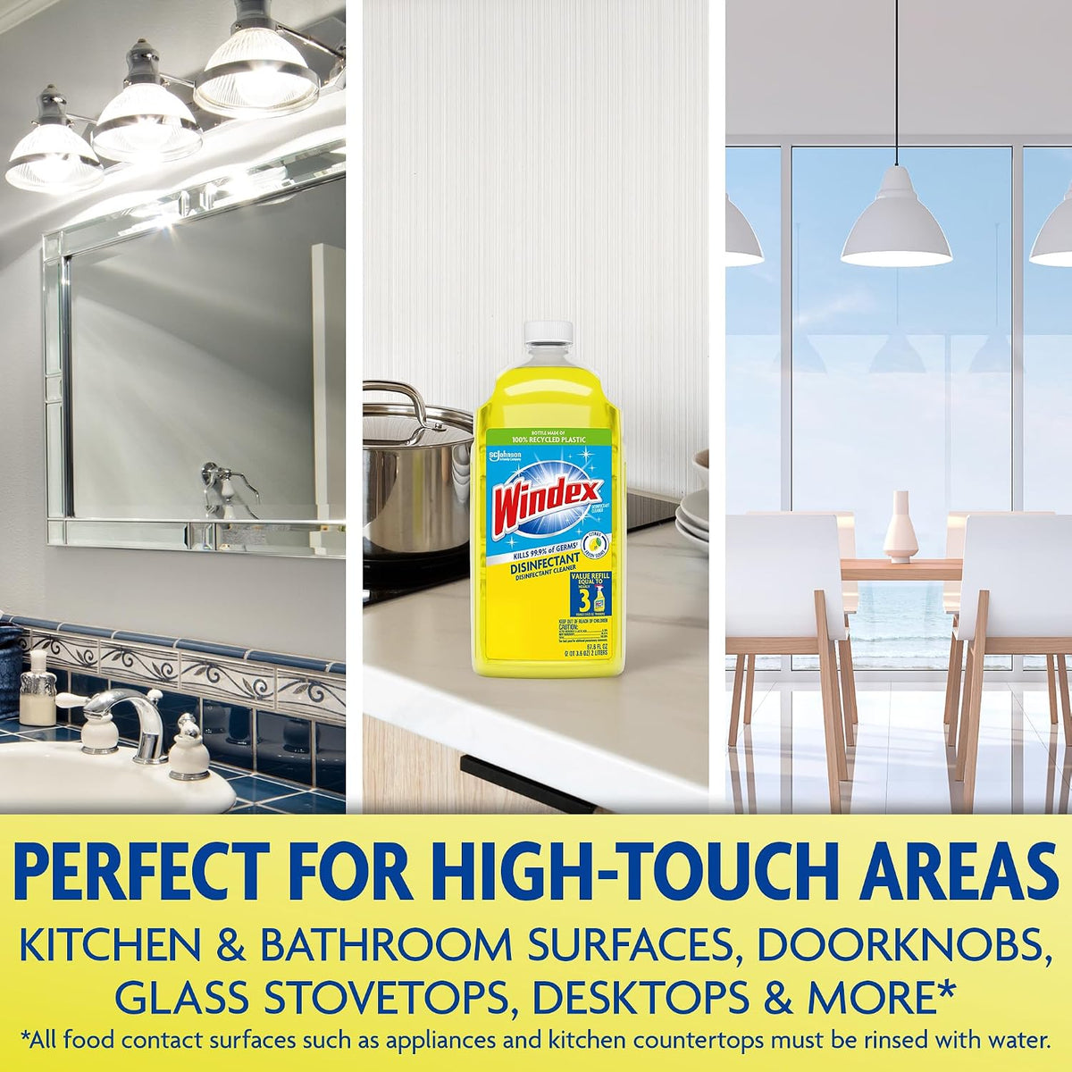 Windex Refill Multipurpose Disinfectant Cleaner Spray, Bottle Made from 100% Recycled Plastic, Surface Cleaning Spray, Citrus Fresh Scent, 2L (67.6 Fl Oz)