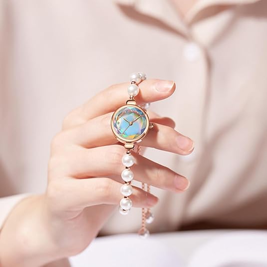 ADSBIAOYE Women’s Pearl Bracelet Watch – Elegant Gold Fashion Quartz Wristwatch