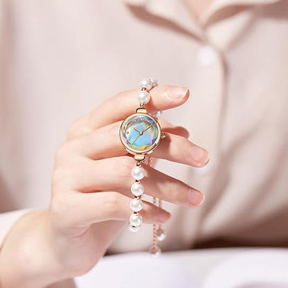 ADSBIAOYE Women’s Pearl Bracelet Watch – Elegant Gold Fashion Quartz Wristwatch
