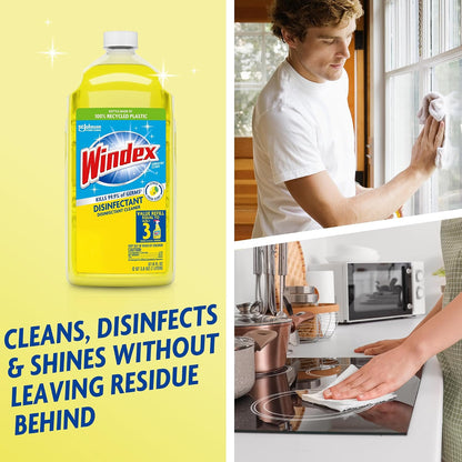 Windex Refill Multipurpose Disinfectant Cleaner Spray, Bottle Made from 100% Recycled Plastic, Surface Cleaning Spray, Citrus Fresh Scent, 2L (67.6 Fl Oz)