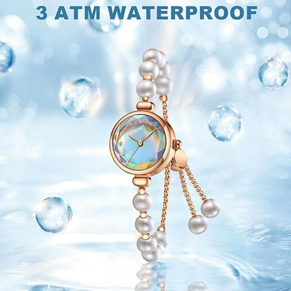 ADSBIAOYE Women’s Pearl Bracelet Watch – Elegant Gold Fashion Quartz Wristwatch