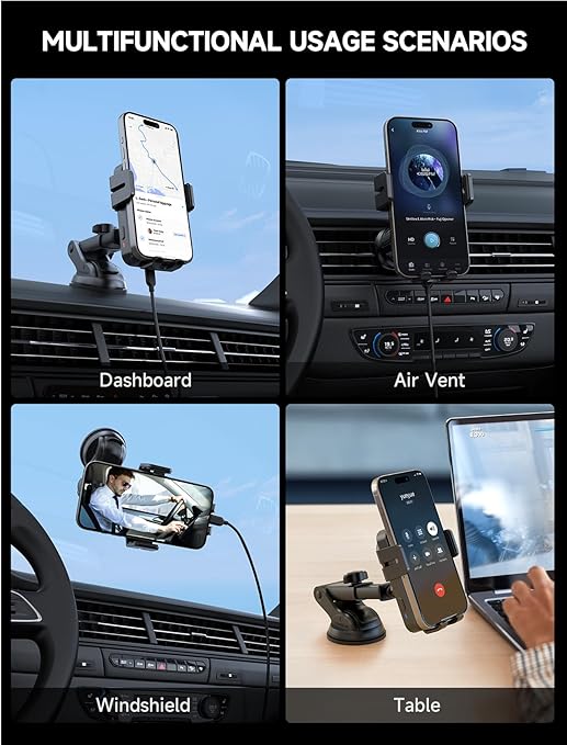 Wireless Car Charger 15W Auto Clamping Phone Holder Dash Windshield Vent
