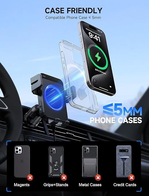 Wireless Car Charger 15W Auto Clamping Phone Holder Dash Windshield Vent