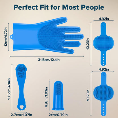 6PCS Pet Grooming & Bath Kit – Dog Washing Gloves, Bath Brush & Shower Grooming Tools