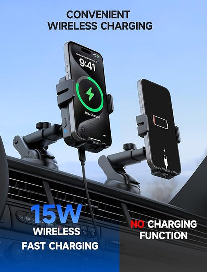 Wireless Car Charger 15W Auto Clamping Phone Holder Dash Windshield Vent