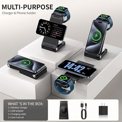 RYND 2026 Traveling Wireless Mag-Safe Fast Charging Station | Magnetic 3 in 1 Charger with Light for iPhone 17 16 15 14 13 12 Pro Max Plus,Apple Watch Series & Air pods 4 3 2 Pro(Black)