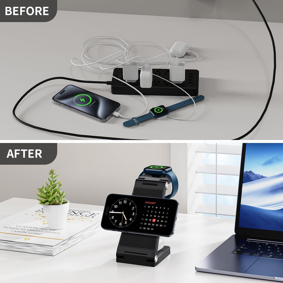 RYND 2026 Traveling Wireless Mag-Safe Fast Charging Station | Magnetic 3 in 1 Charger with Light for iPhone 17 16 15 14 13 12 Pro Max Plus,Apple Watch Series & Air pods 4 3 2 Pro(Black)
