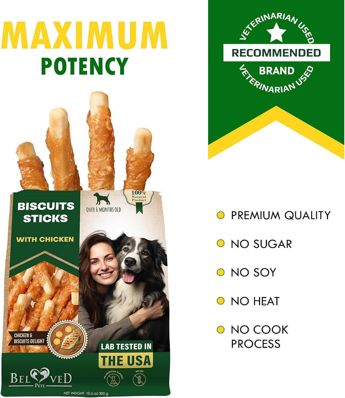 Chicken Wrapped Dog Treat Sticks – Natural Grain-Free Chews, 10.6 oz