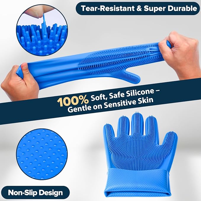 6PCS Pet Grooming & Bath Kit – Dog Washing Gloves, Bath Brush & Shower Grooming Tools
