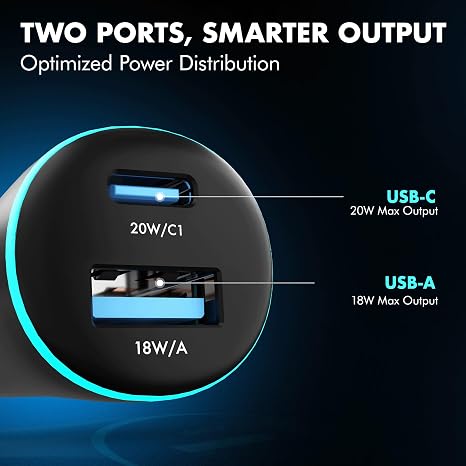 Wozoyo 20W Dual Port Fast Car Charger – USB-C & USB-A