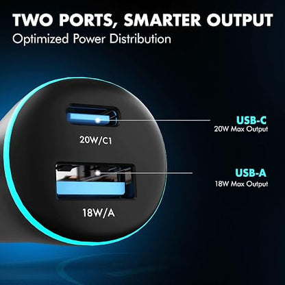Wozoyo 20W Dual Port Fast Car Charger – USB-C & USB-A