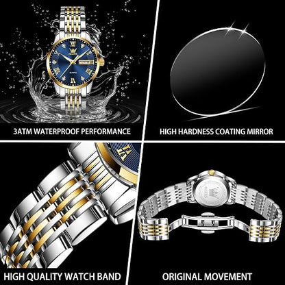 OLEVS Women’s Luxury Watch – Gold Stainless Steel Day & Date Quartz Wristwatch