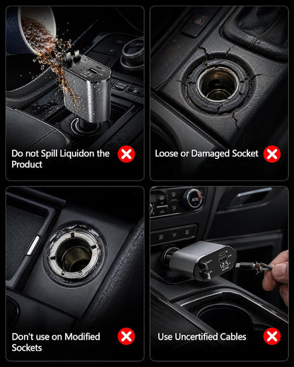 Retractable Car Charger,4 in 1 Fast Charging Car Charger with USB-C & USB-A