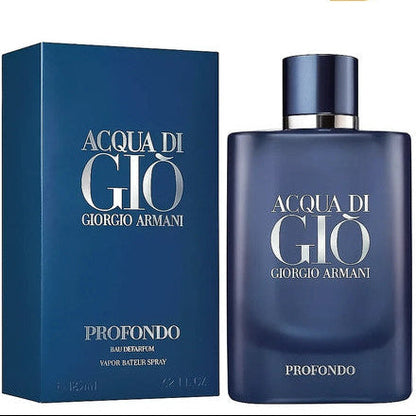 Acqua Di Gio Profondo by Giorgio Armani for Men – 4.2 oz / 125ml

Discover the fresh and sophisticated character of Acqua Di Gio Profondo by Giorgio Armani, a modern men's fragrance inspired by the depth and freshness of the ocean. This 4.2 oz / 125ml Eau de Parfum spray combines fresh aquatic, citrus, aromatic and woody elements for a versatile fragrance suitable for everyday wear and special occasions.

🌊 Giorgio Armani Acqua Di Gio Profondo

Acqua Di Gio Profondo delivers a refreshing aquatic fragrance 