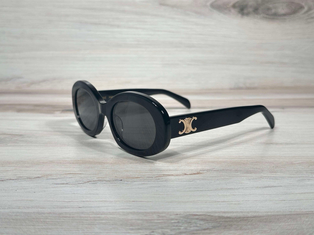 Celine CL40194U 01A Oval Sunglasses – Black &amp; Gold Gray Lens UV400