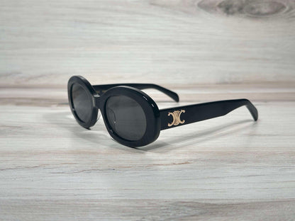 Celine CL40194U 01A Oval Sunglasses – Black &amp; Gold Gray Lens UV400