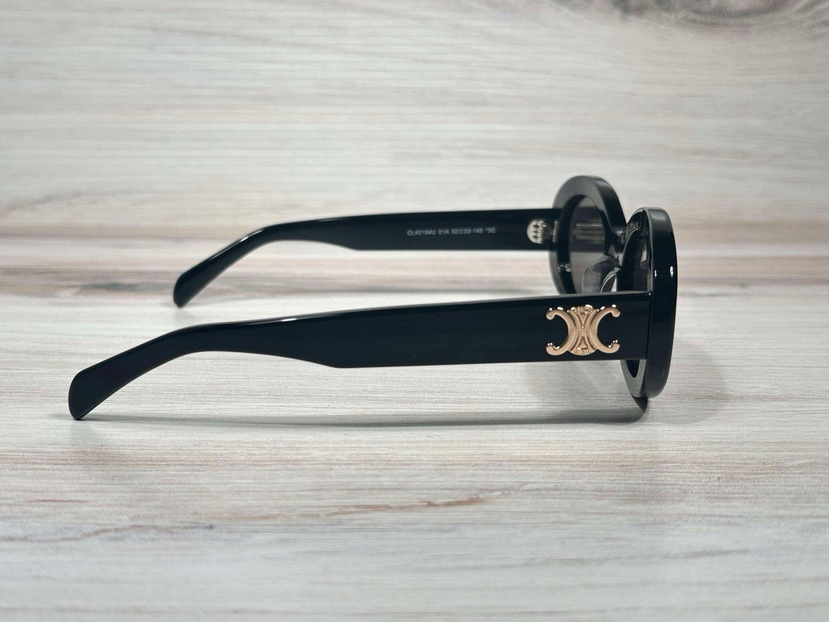 Celine CL40194U 01A Oval Sunglasses – Black &amp; Gold Gray Lens UV400