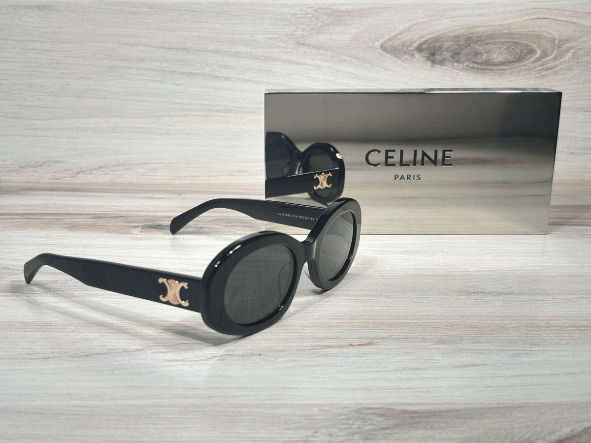 Celine CL40194U 01A Oval Sunglasses – Black &amp; Gold Gray Lens UV400