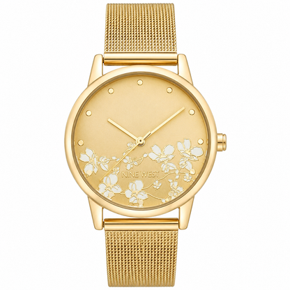 Nine West Women's Floral Dial Mesh Bracelet Watch