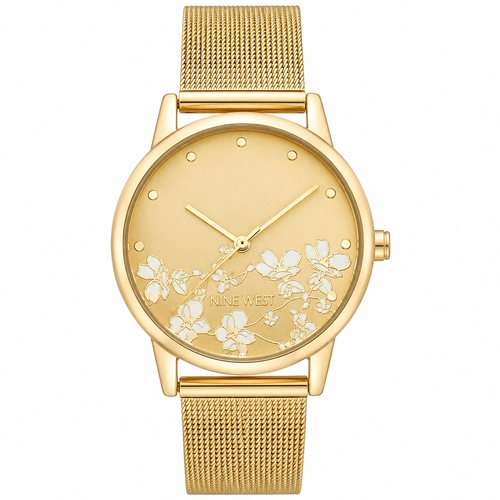 Nine West Women's Floral Dial Mesh Bracelet Watch