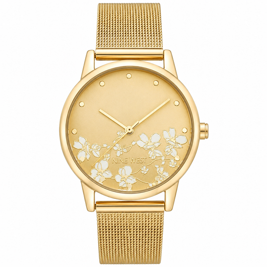 Nine West Women's Floral Dial Mesh Bracelet Watch