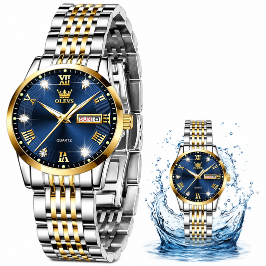 OLEVS Women’s Luxury Watch – Gold Stainless Steel Day & Date Quartz Wristwatch