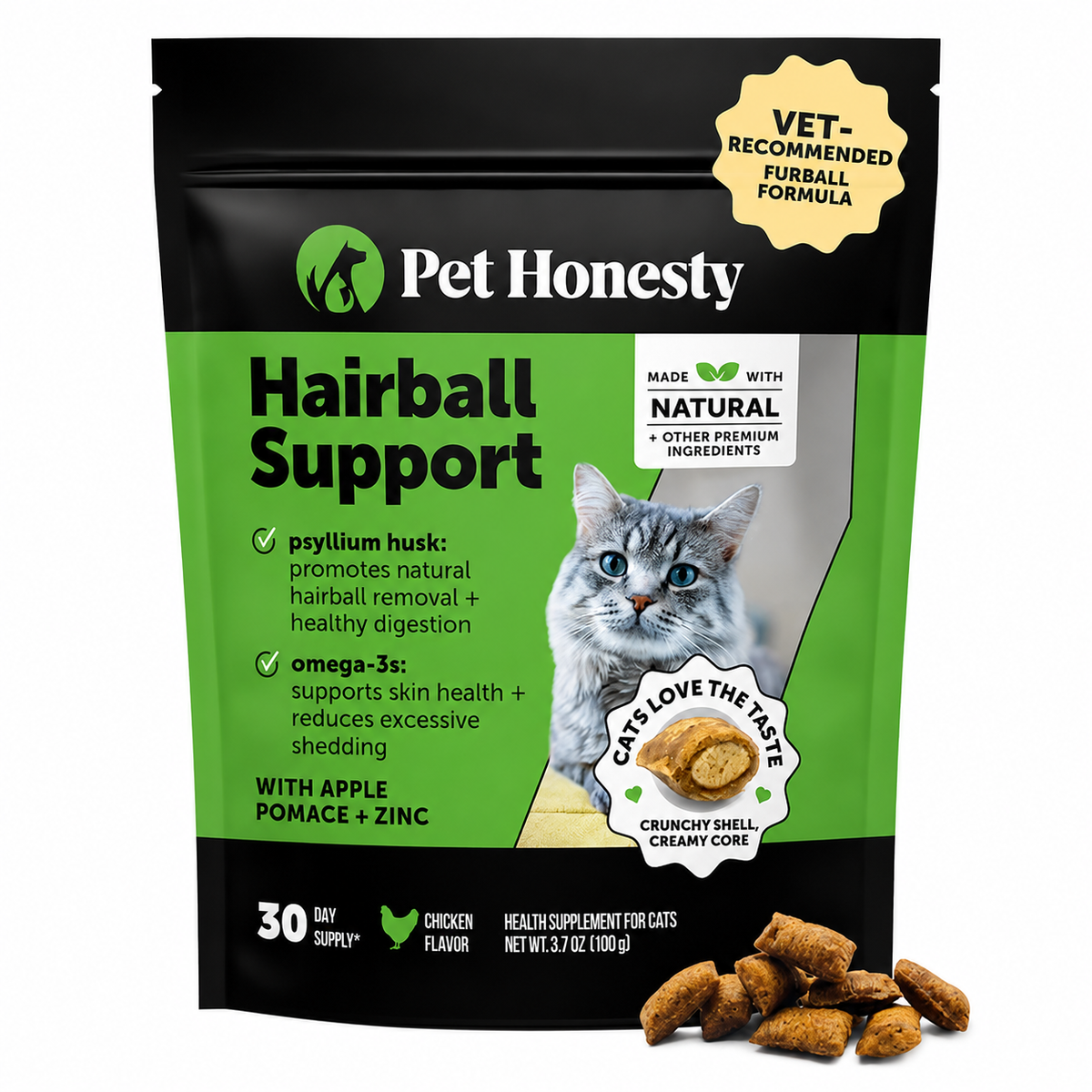 Cat Hairball Remedy Treats – Crunchy & Creamy Hairball Support with Fiber & Fish Oil