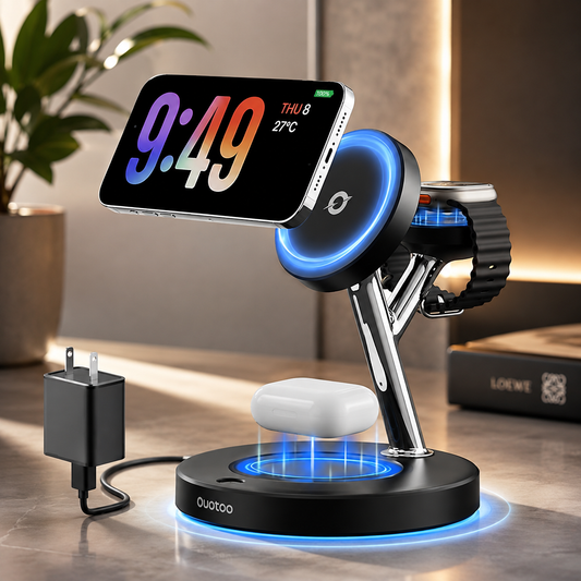 Wireless Charger 3 in 1 for iPhone, Magnetic Charging Station for Apple Family,15W Fast MagSafe Charger Stand,for iPhone17-12-iWatch AirPods Series