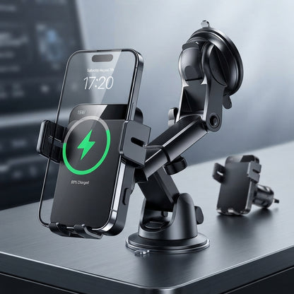 Wireless Car Charger 15W Auto Clamping Phone Holder Dash Windshield Vent