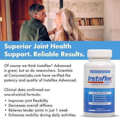 Advertisement for Instaflex Advanced supplement with a couple in the background