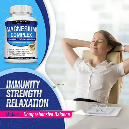 Magnesium Complex 1000mg – 90 Capsules | 8 Forms with Glycinate, Citrate, Malate & Taurate