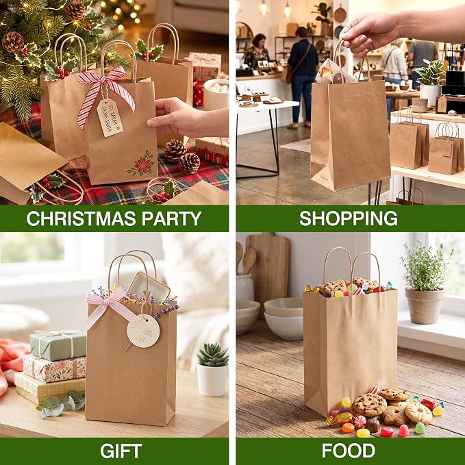 OUTUXED 2100pcs Small Gift Bags, Brown Paper Bags with Handles