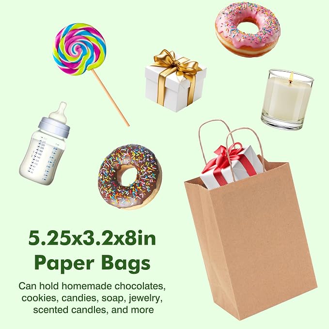OUTUXED 2100pcs Small Gift Bags, Brown Paper Bags with Handles
