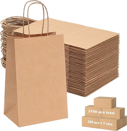 OUTUXED 2100pcs Small Gift Bags, Brown Paper Bags with Handles
