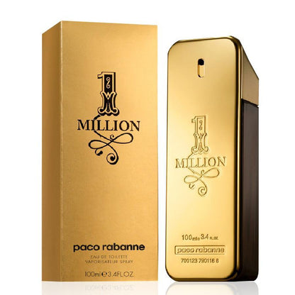 Paco Rabanne 1 Million perfume bottle and packaging on a white background