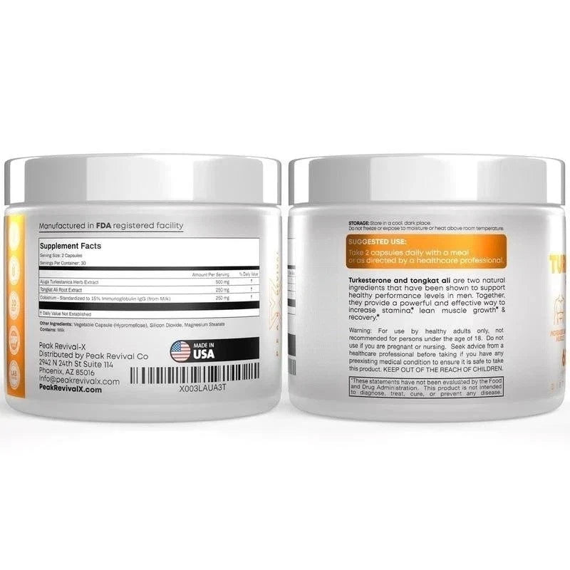 Peak Revival-X Turkesterone + Tongkat Ali 60 Capsules | USA Made Botanical Dietary Supplement
